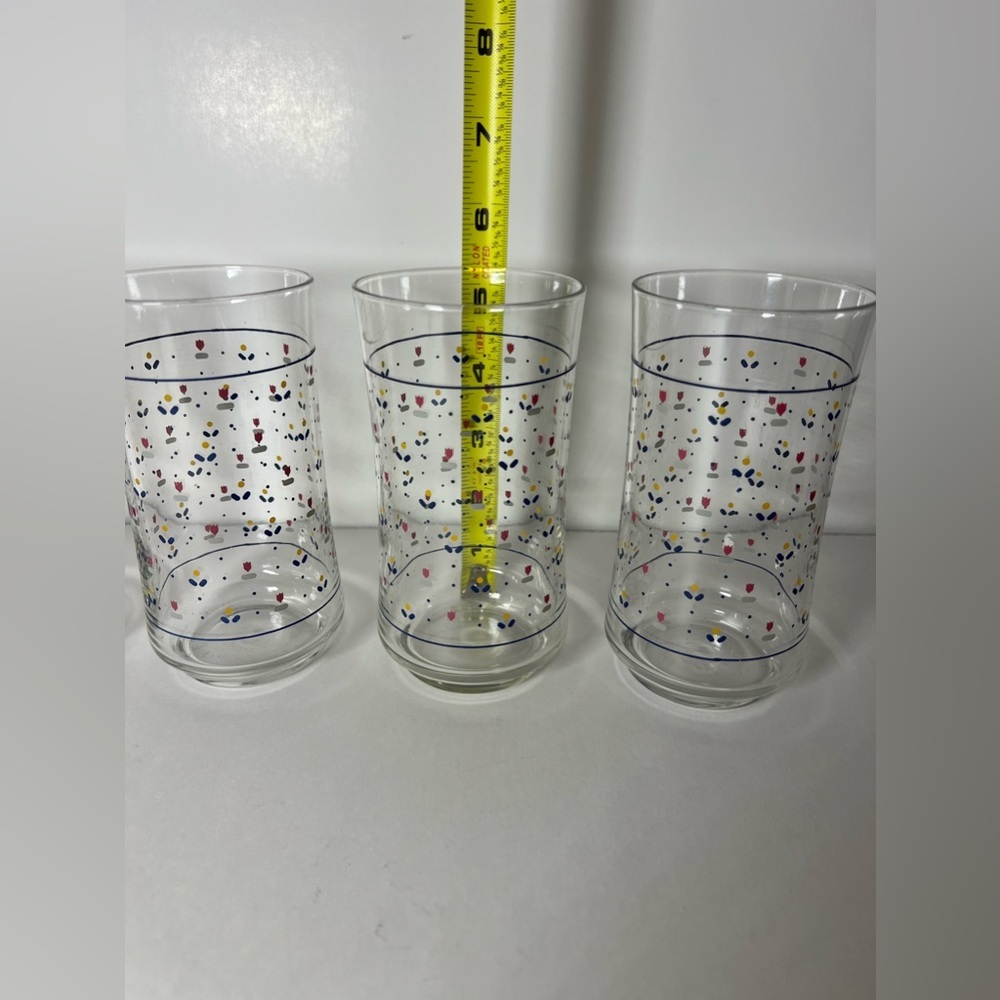 Lot of 4 VTG Sango Country Borders 12oz Glass Tumblers Mini Tulips Dots - Picture 4 of 10